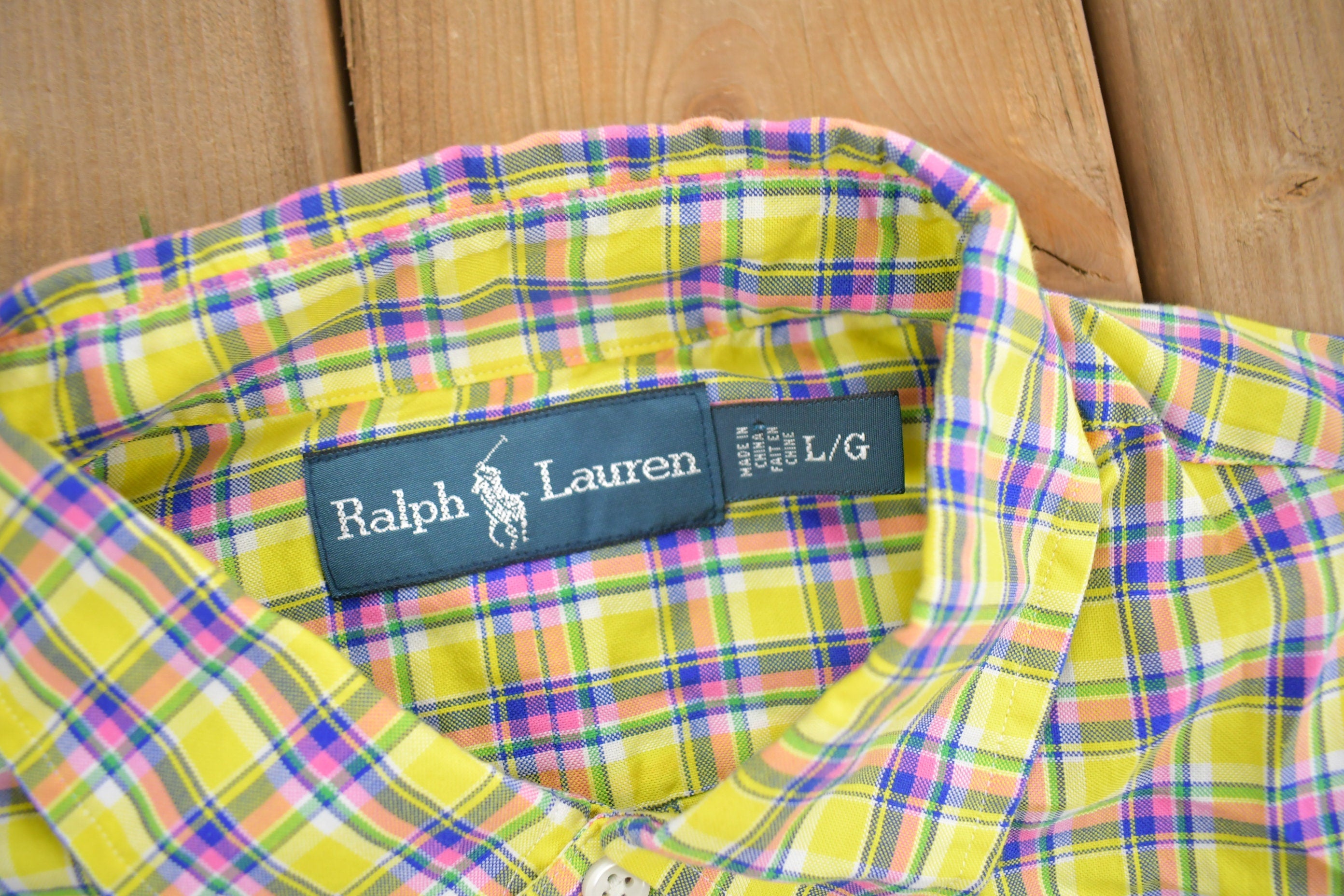 Vintage 1980s Ralph Lauren Plaid Button Up Dress Shirt
