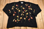 Vintage Autumnal Leaves Embroidered Knit Sweater