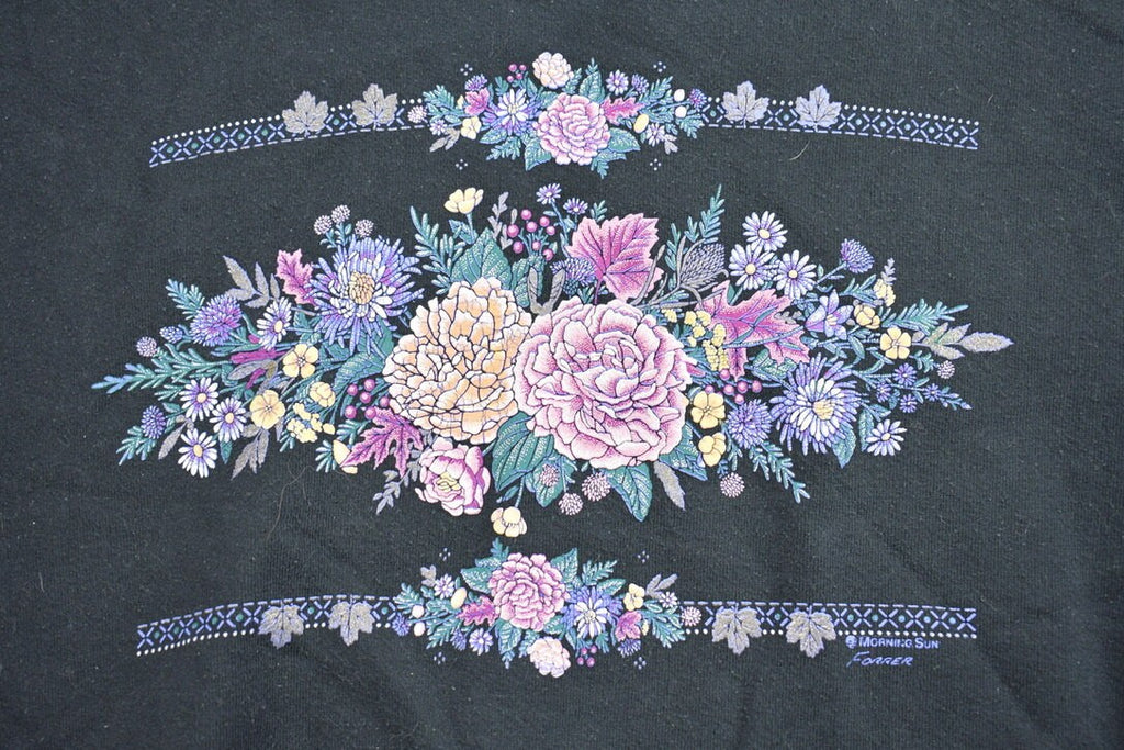 Vintage 1990s Morning Sun Flowers Collared Crewneck Sweater