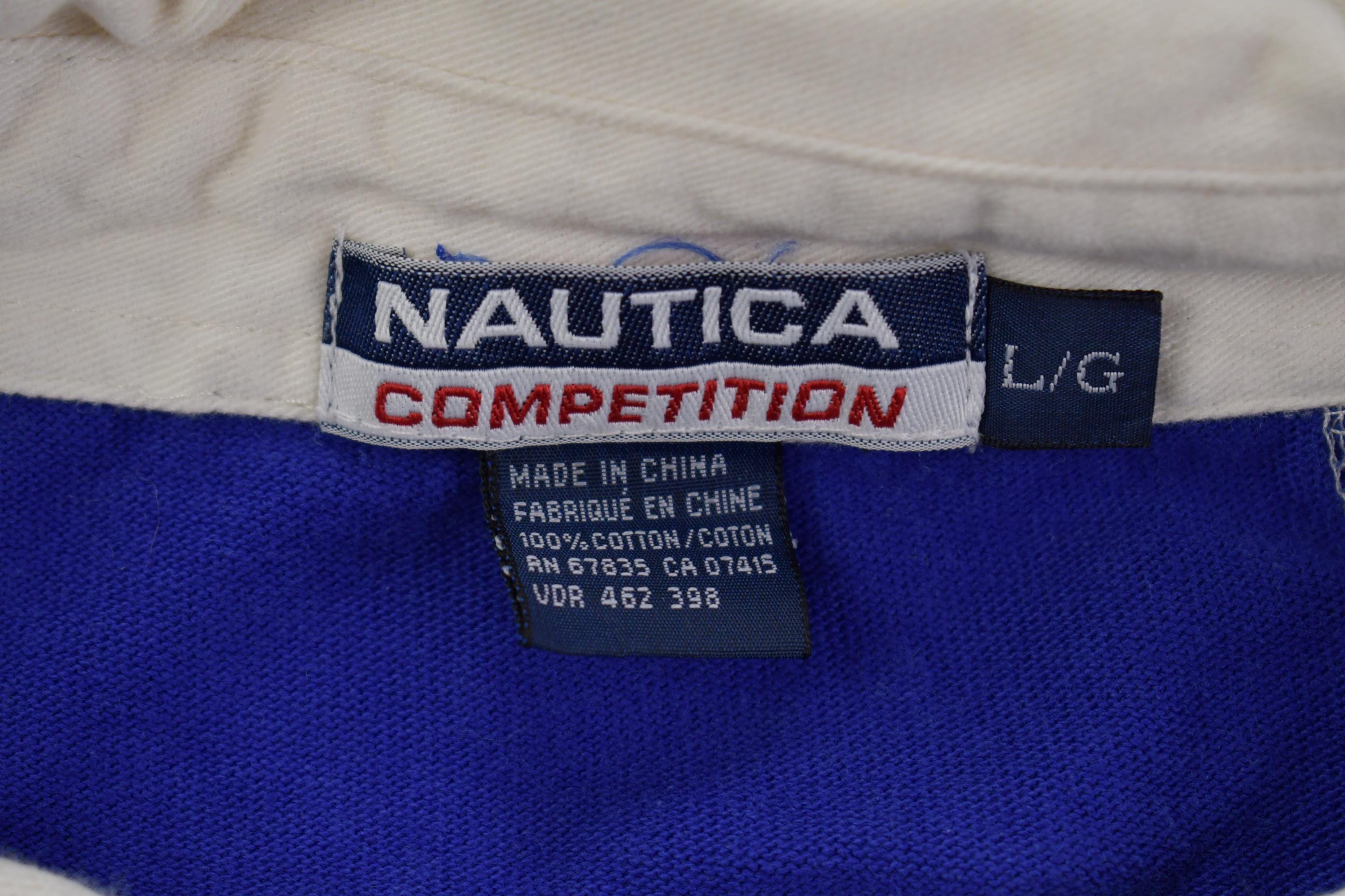 Vintage 1990s Nautica Competition Striped Rugby Shirt Crewneck Sweatshirt - Large