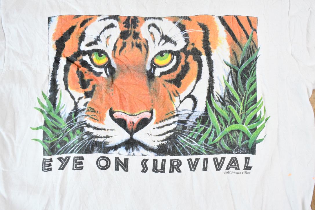 Vintage 1990s Eyes on Survival Realistic Tiger Theme Single Stitch Graphic T-Shirt