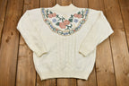 Vintage 1990s Alfred Dunner Floral Embroidered Mockneck Knit Sweater
