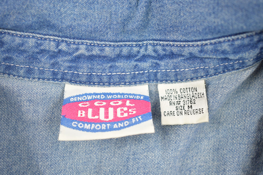 Vintage 1990s Cool Blue Button Up Embroidered Denim Shirt