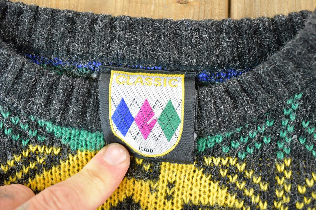 Vintage 1990s Knit Abstract Pattern Crewneck Sweater Mens L