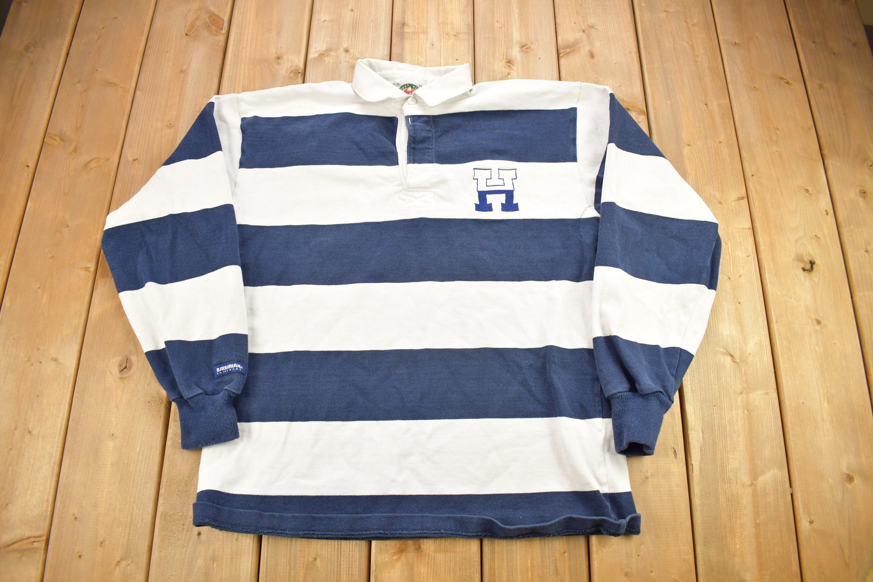 Vintage 1990s H Embroidered Color Block Rugby Sweatshirt