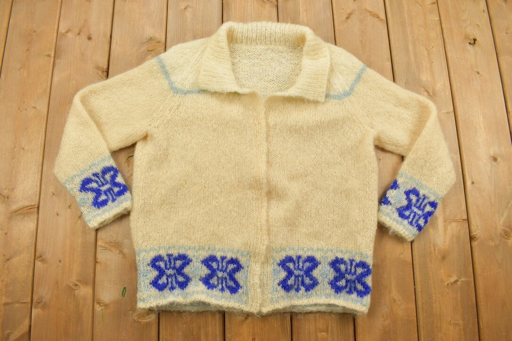 Vintage 1960s Floral Knit Wool Crewneck Sweater