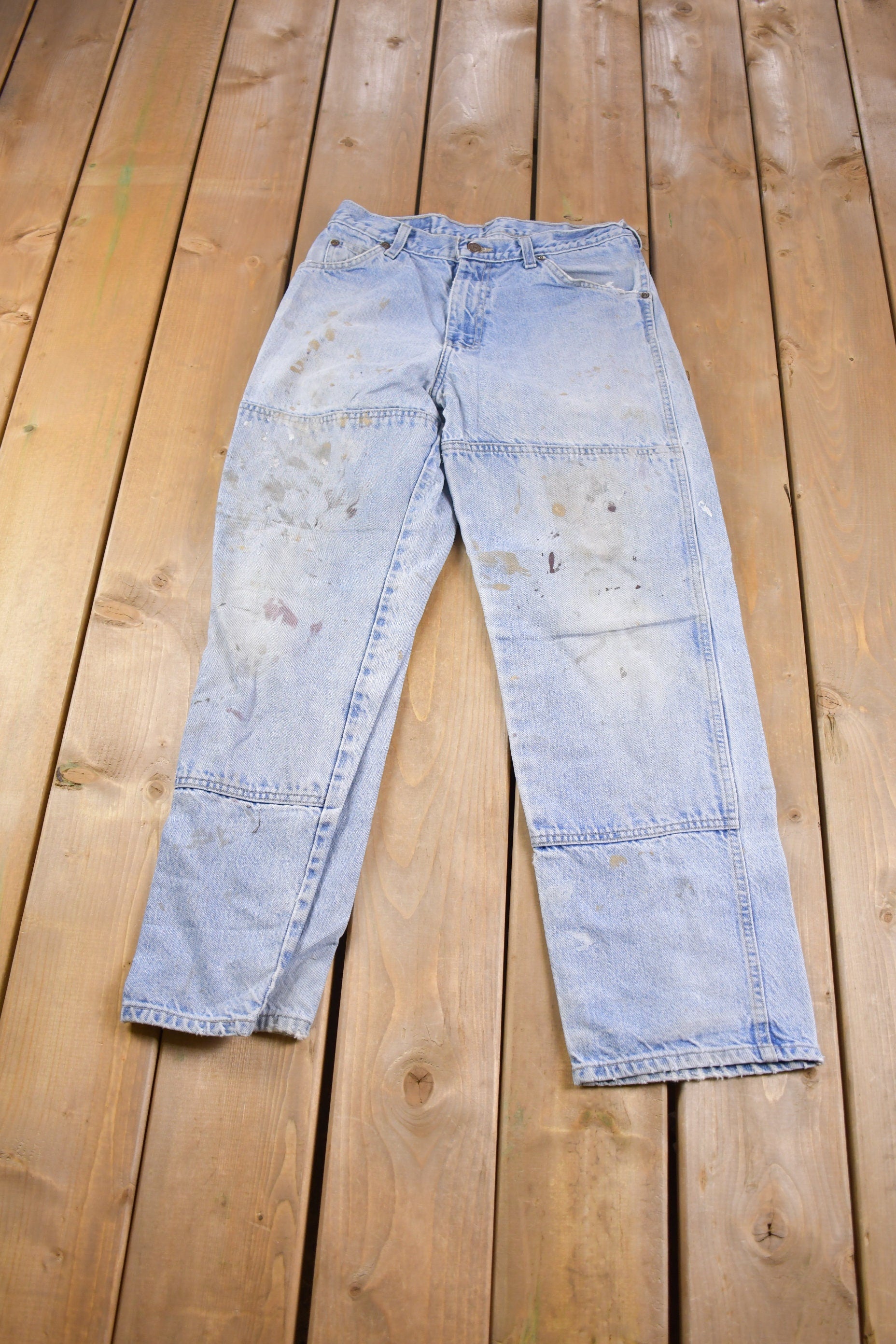 Vintage 1990s Distressed Dickies Blue Carpenter Pants Size 32 x 28.5