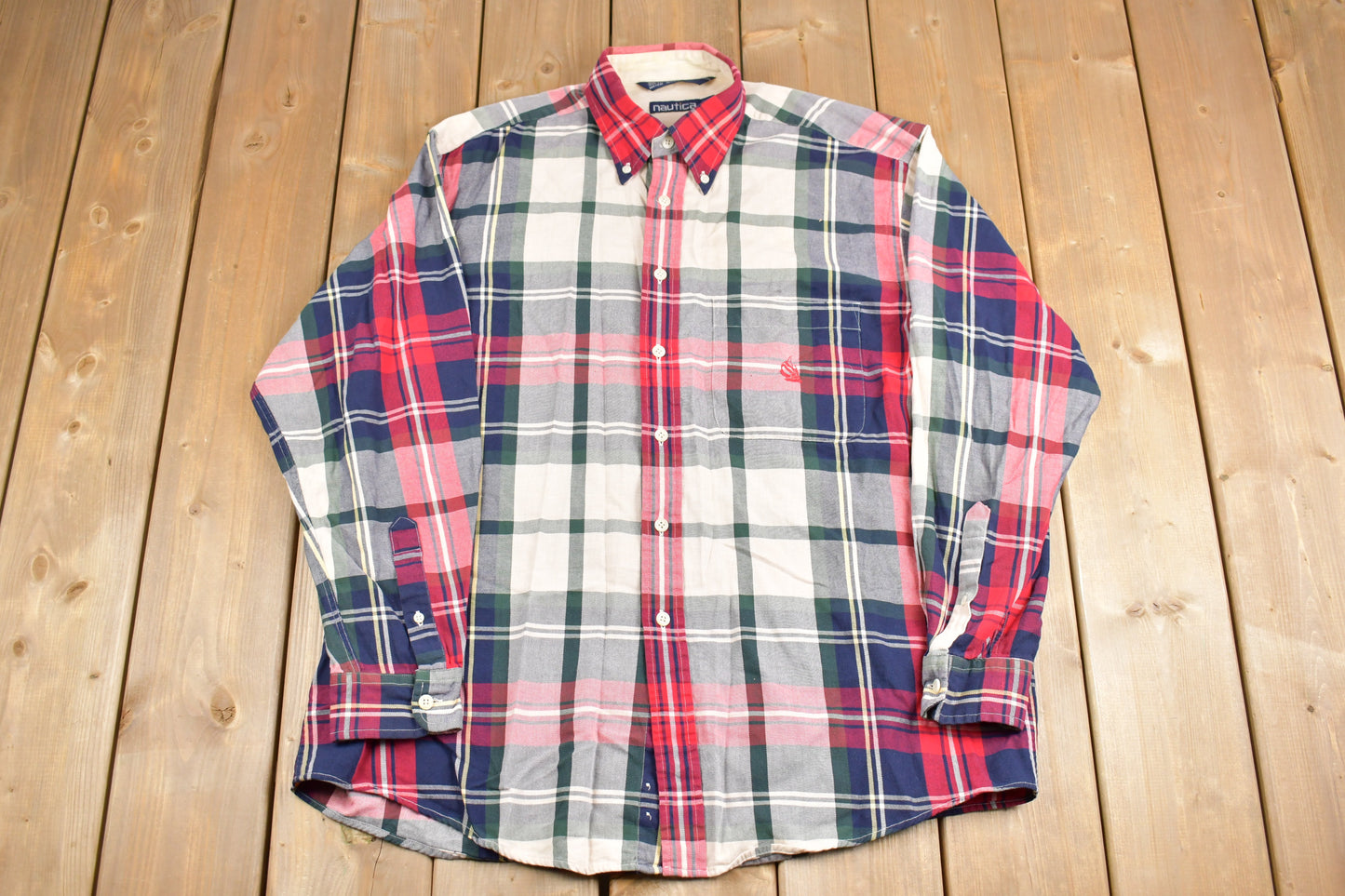 Vintage 1980s Nautica Plaid Button Up Shirt / 80s Shirt / Vintage Flannel / Outdoorsman / 80s Nautica