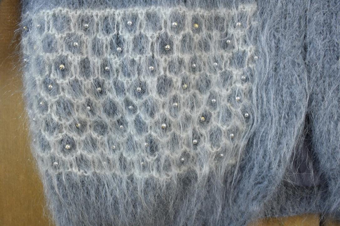 Vintage 1980s Mohair Cardigan Sweater / Vintage 80s Cardigan / Pattern Sweater / Mohair Cardigan / Hand Knit / 80s Vintage / Made In Turkey