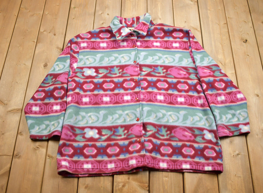 Vintage 1990s Carroll Reed Abstract Floral Fleece Sweater