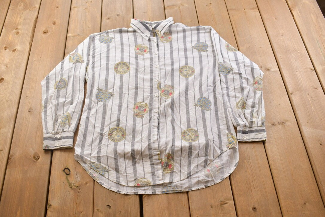 Vintage 1990s Robbie Sport Newport Beach Yacht Club Striped Button Up Shirt