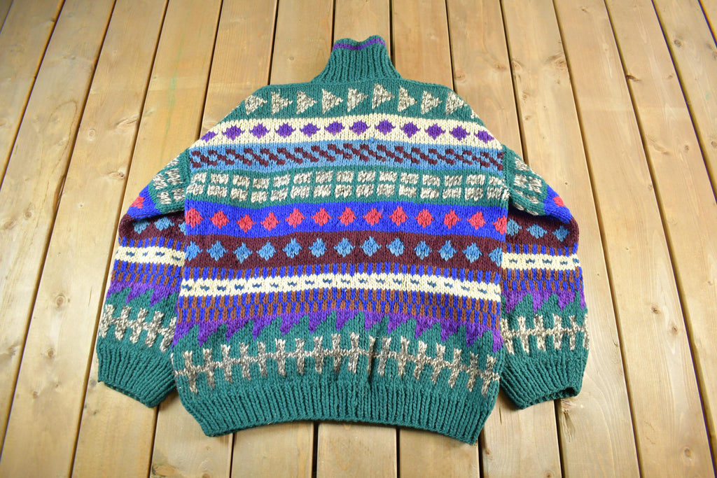 Vintage 1980s Handmade in Ecuador Wool Knit Sweater Men's XL