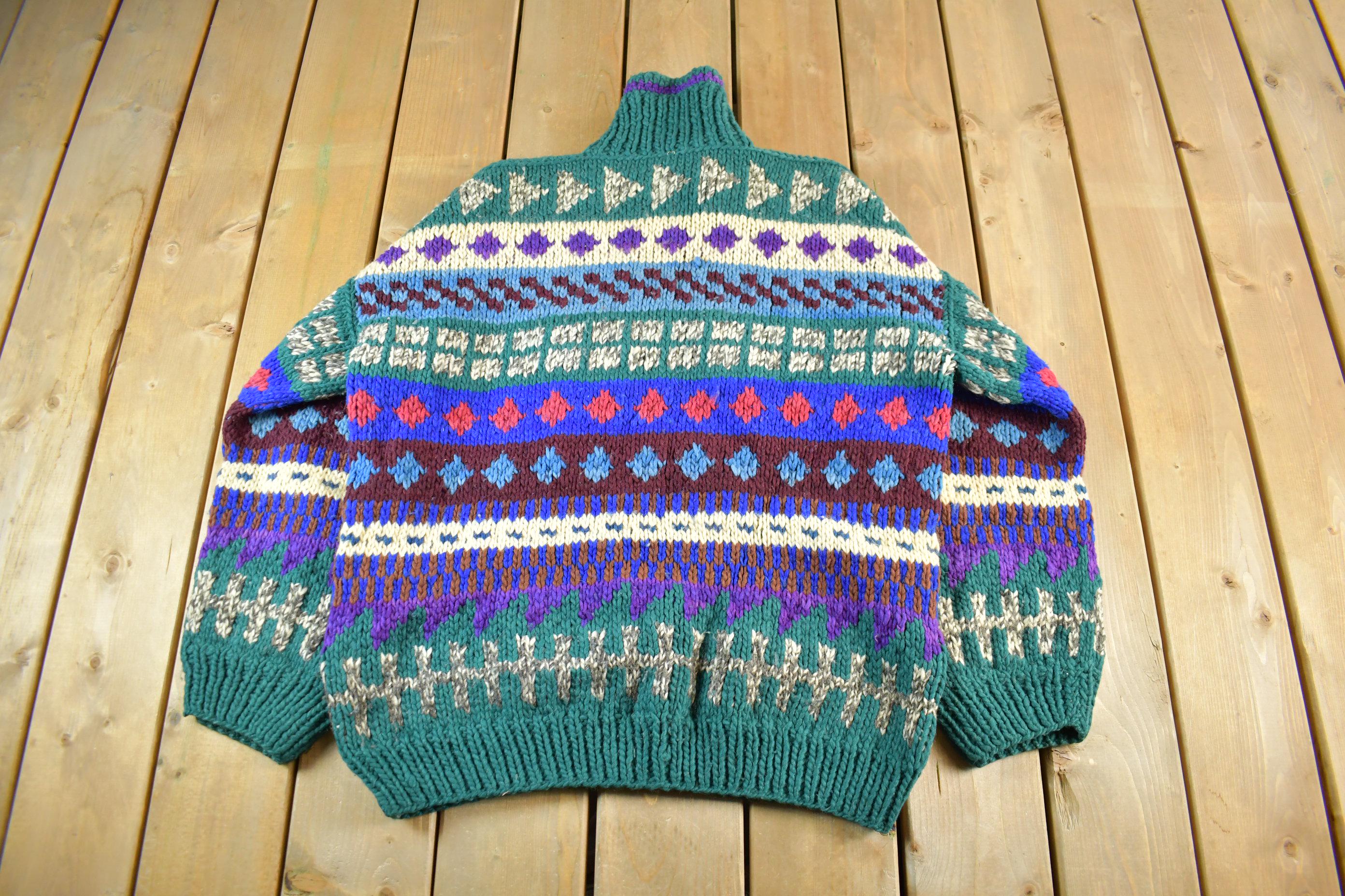 Vintage 1980s Handmade in Ecuador Wool Knit Sweater Men's XL