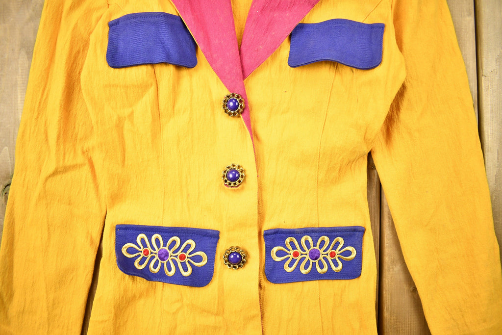 Vintage 1990s Women's Yellow Button Up Blazer