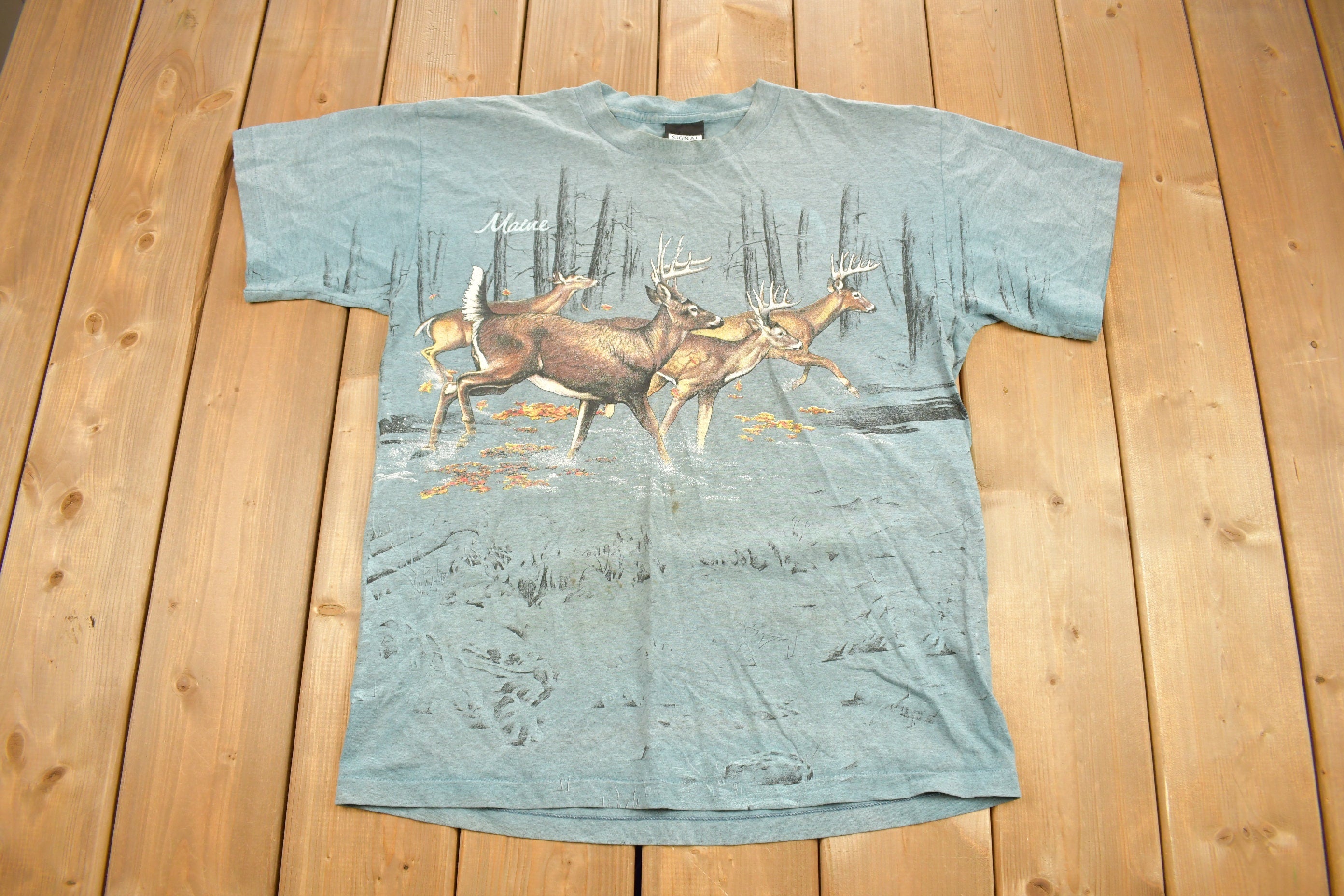 Vintage 1991 Deer Theme Maine Graphic Souvenir T Shirt
