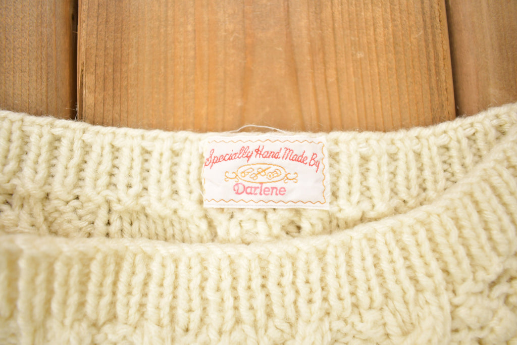 Vintage 1980s Specially Hand Made By Darlene Cable Knit Crewneck Sweater /
