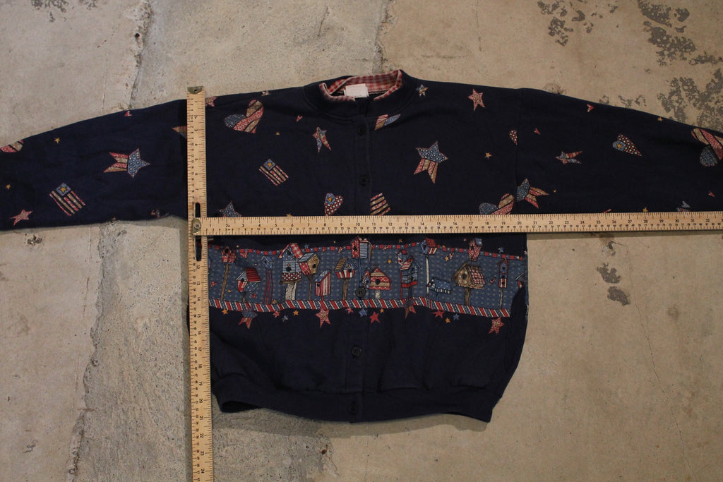 Vintage 1990s Stars And Stripes Flag Graphic Button Up Sweatshirt