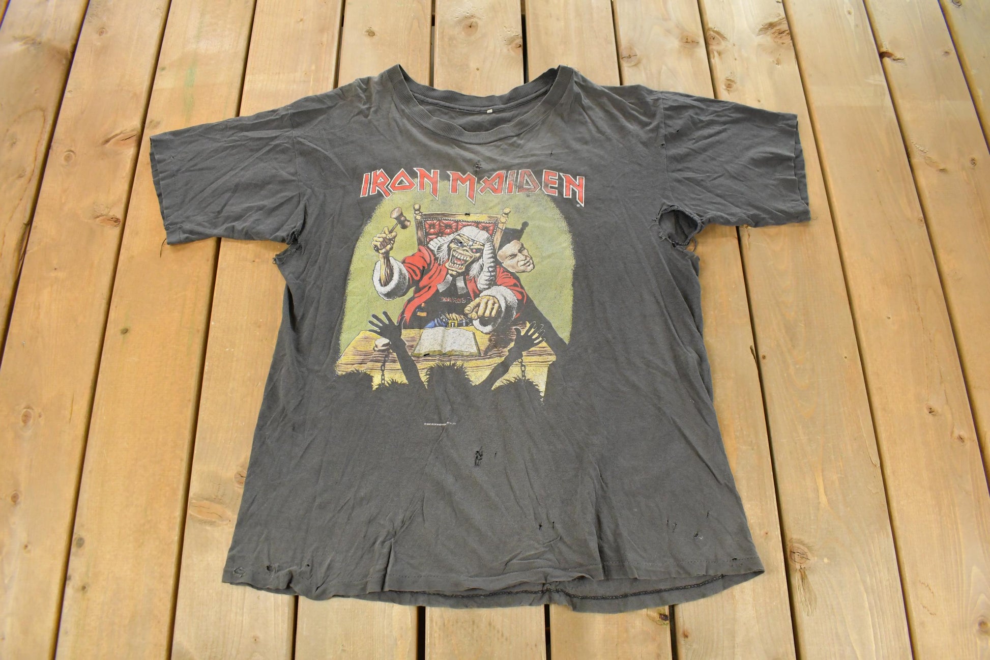 Vintage 1990 Iron Maiden Deaf Sentence Thrashed Band T-Shirt Men's Large / Rare Vintage T-Shirt / 90s Band Tee / Single Stitch / Distressed