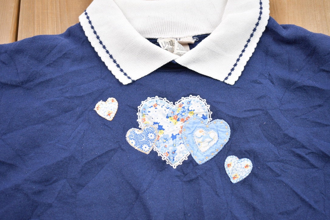 Vintage 1990s Heart Theme Collared Sweater