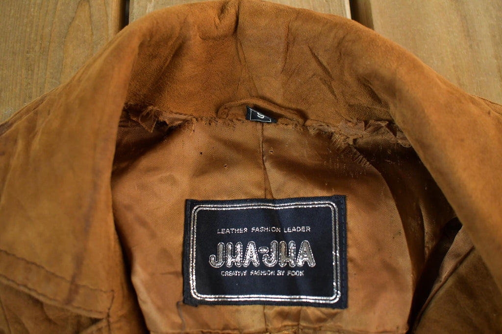 Vintage 1970s Jha Jha By Fook Women's Full Length Leather Trench Coat Size 9