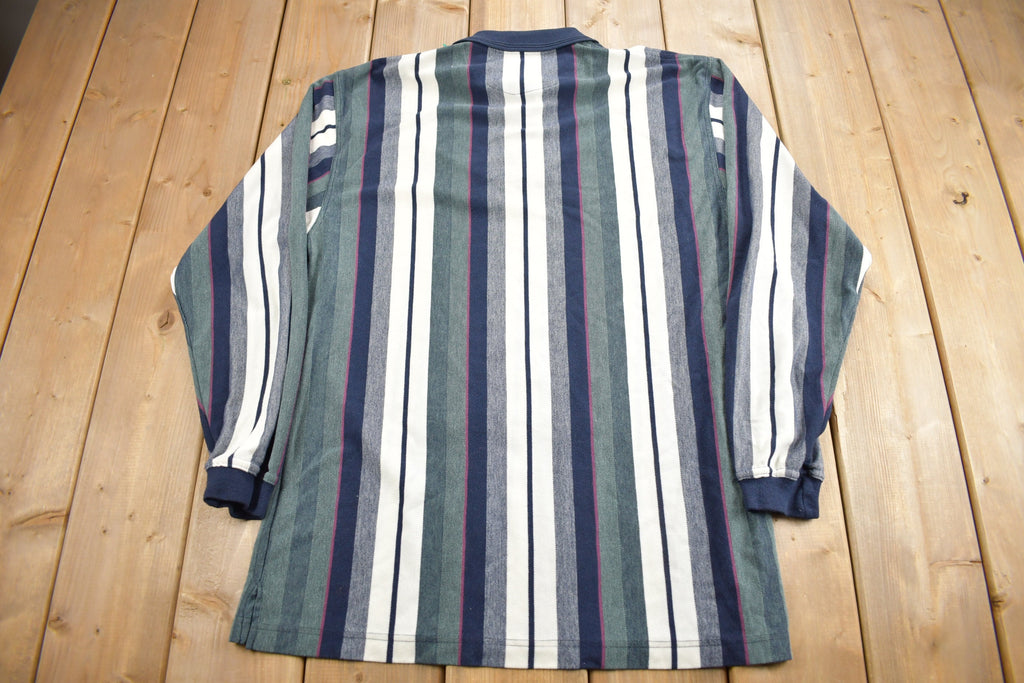 Vintage 1990s Knights Of Round Table Striped Quarter Button Shirt