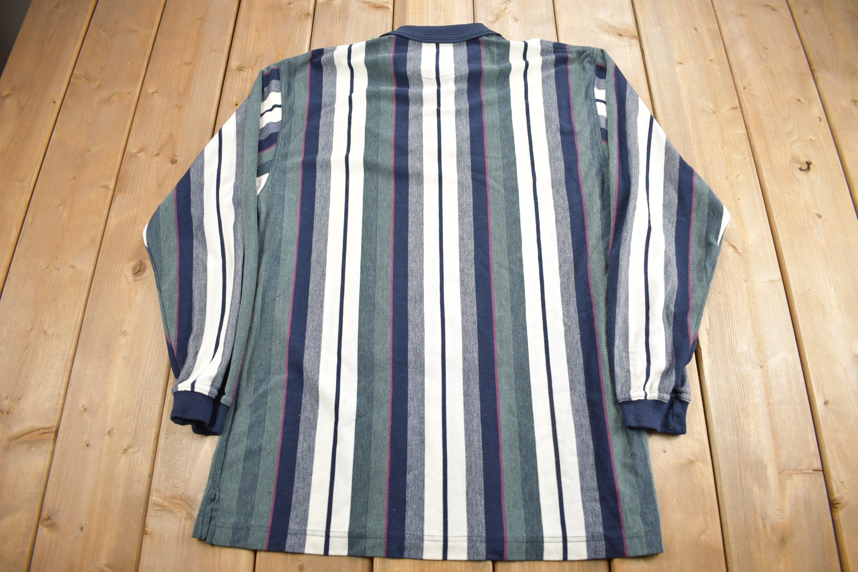 Vintage 1990s Knights Of Round Table Striped Quarter Button Shirt