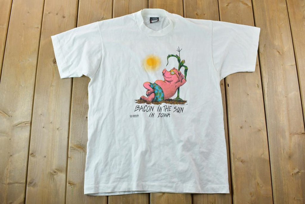 Vintage 1988 Bacon In The Sun Iowa Souvenir T-Shirt