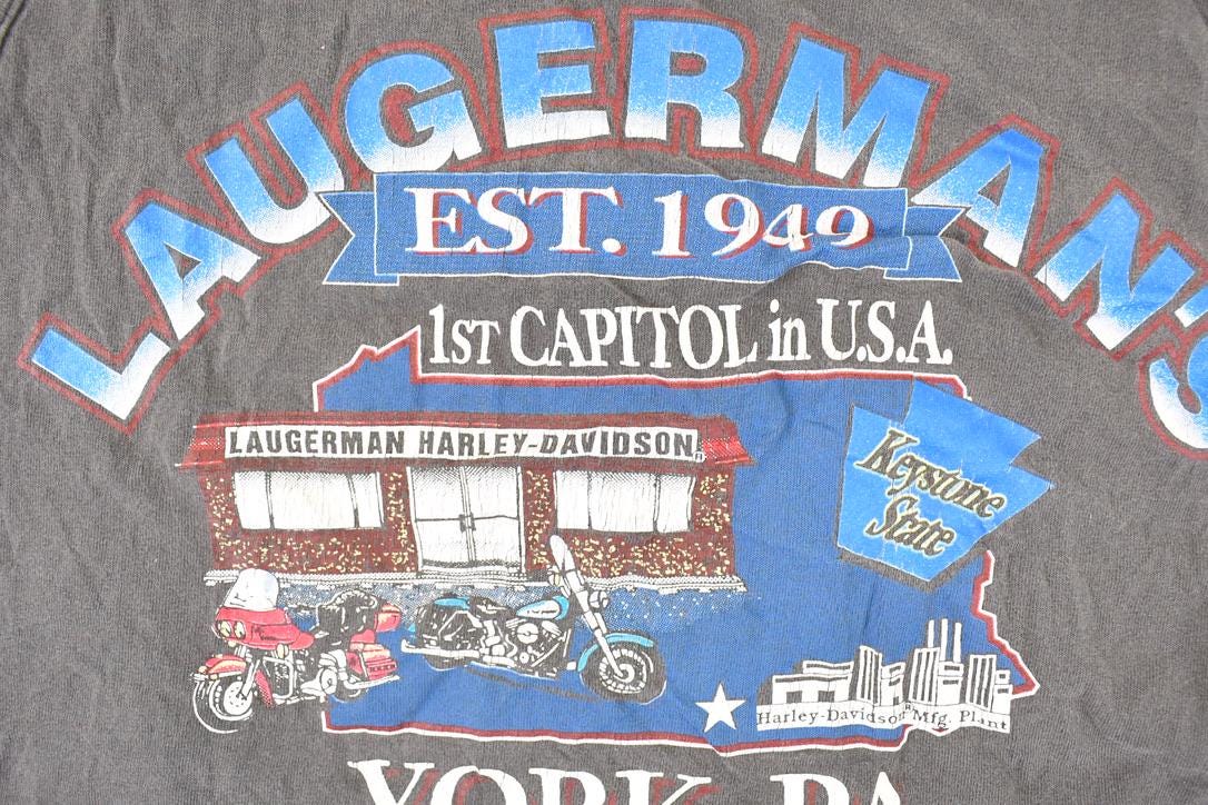 Vintage 1990s Laugerman's Harley Davidson Motorcycles Howling Wolf Eagle Biker Tank Top Women's M