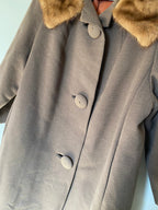 Vintage 1950s Peau De Faille Fur Collared Long Pea Coat Jacket