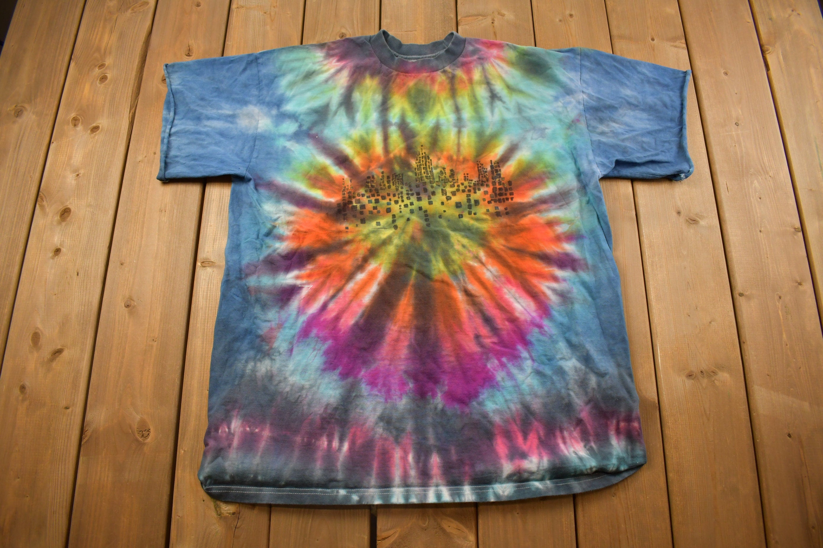 Vintage 1990s Abstract Flower Tie Dye Graphic T Shirt