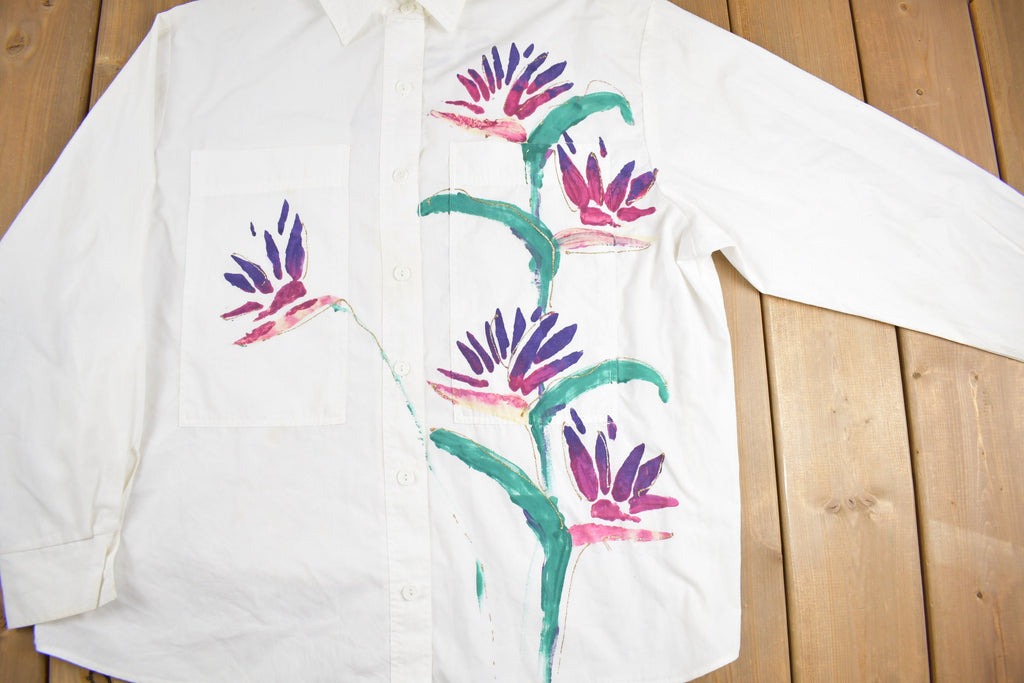 Vintage 1990s Hand Painted Floral Button Up Shirt