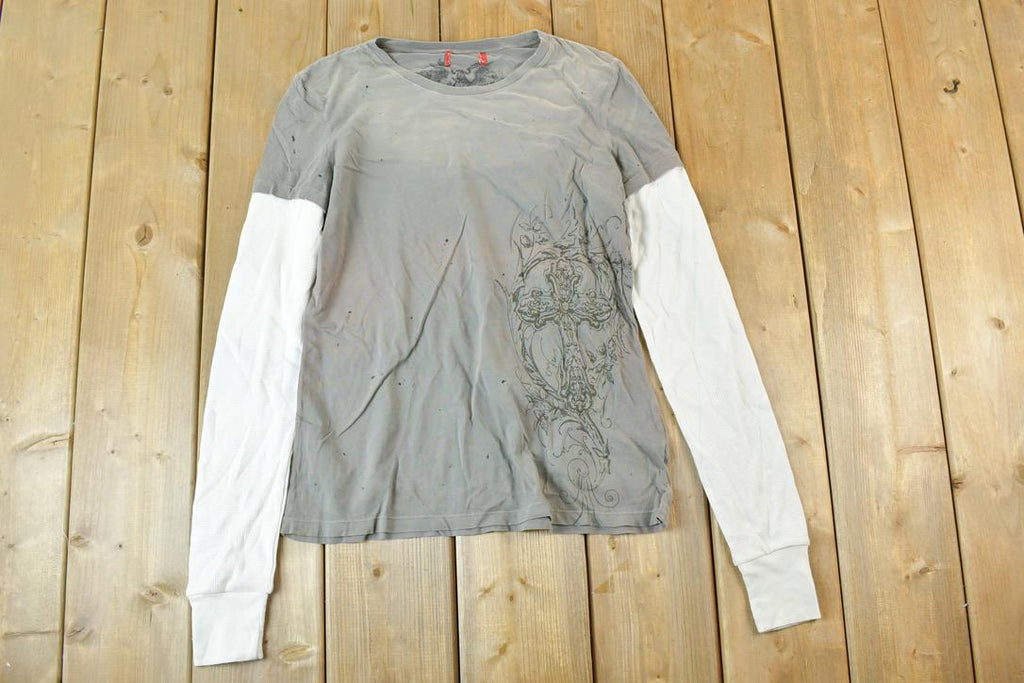 Women Vintage Vigoss Y2K Bedazzled T-Shirt / Vigoss Grunge Skull Print / Contrast Stitch / Internet Famous Clothing / Over Dyed