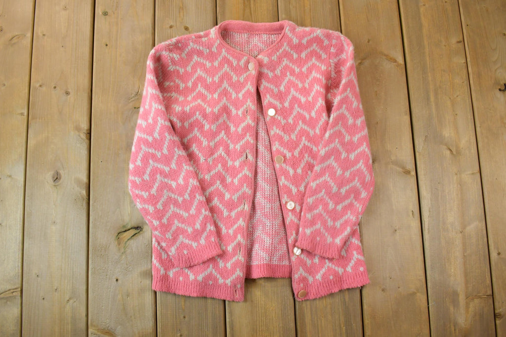 Vintage 1990s Pink Knit Crewneck Button Up Sweater