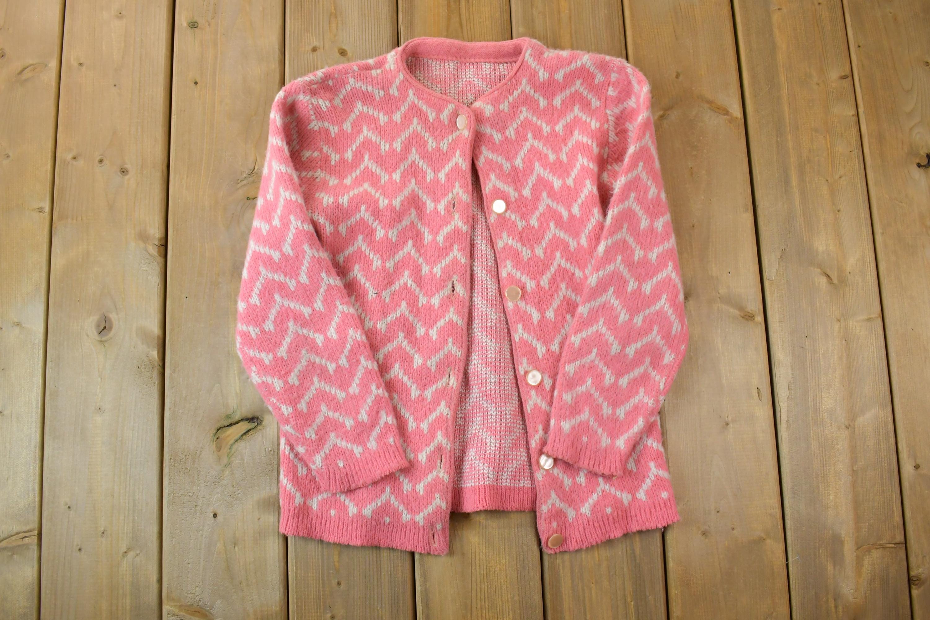 Vintage 1990s Pink Knit Crewneck Button Up Sweater