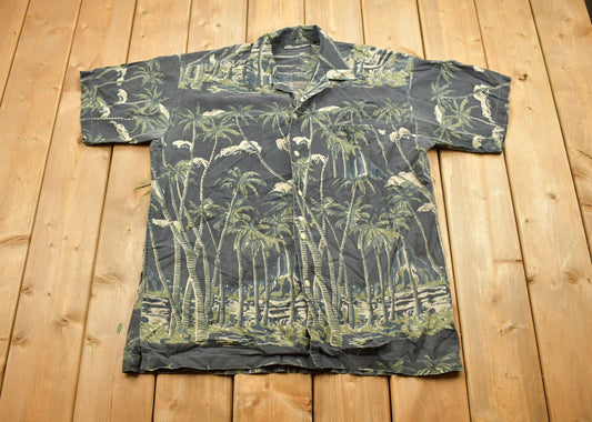 Vintage 1980s No Boundaries Hawaiian Button Up Shirt / Floral Print / Beachwear / Casual Wear / Resort Wear / All Over Print / Vacation