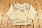 Vintage 1990s LL Bean Wool Knit Crewneck Sweater Women's S / 90's Abstract Pattern 3D Knitted Sweatshirt
