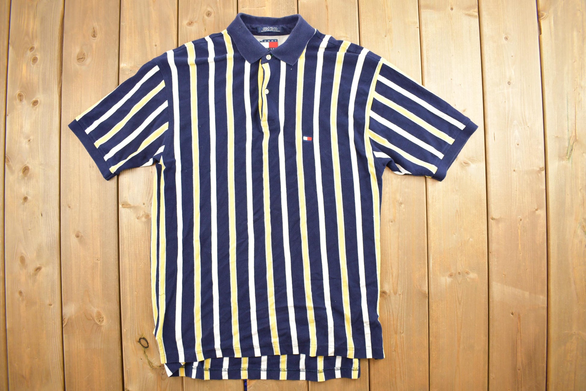 Vintage 1990s Tommy Hilfiger Striped 3 Button Short Sleeve Shirt
