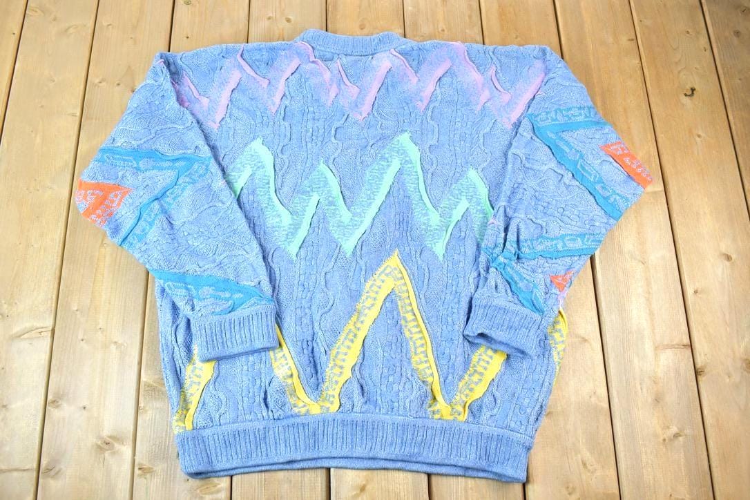 Vintage 1990s Coogi Cuggi 100% Cotton Abstract Pattern Crewneck Sweater Made In Australia 3D knit