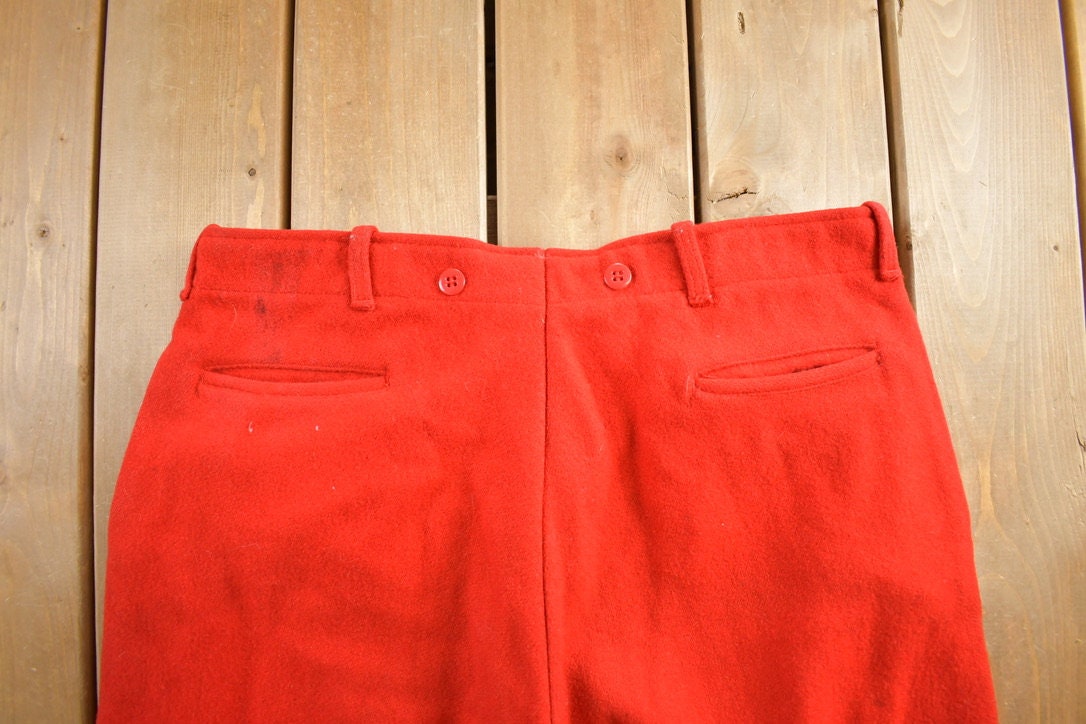 Vintage 1970s Red 100% Wool Trousers Size 38x27