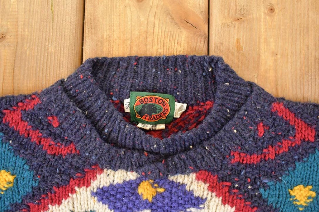 Vintage 1980s Boston Traders Abstract Wool Knit Crewneck Sweater Men's L