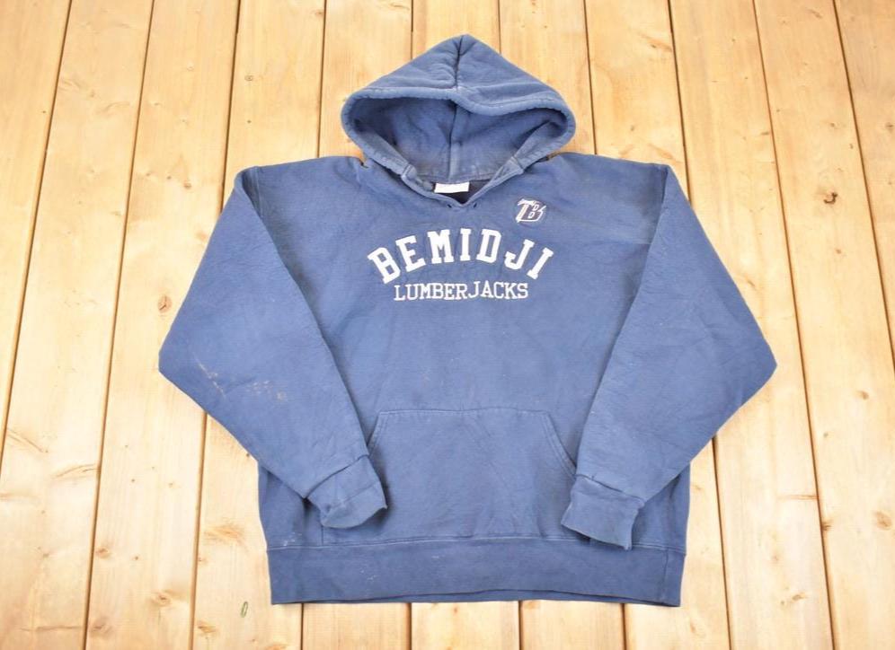 Vintage 1990s Bemidji Lumberjacks Heavyweight Embroidered Hoodie Sweatshirt Men's XL