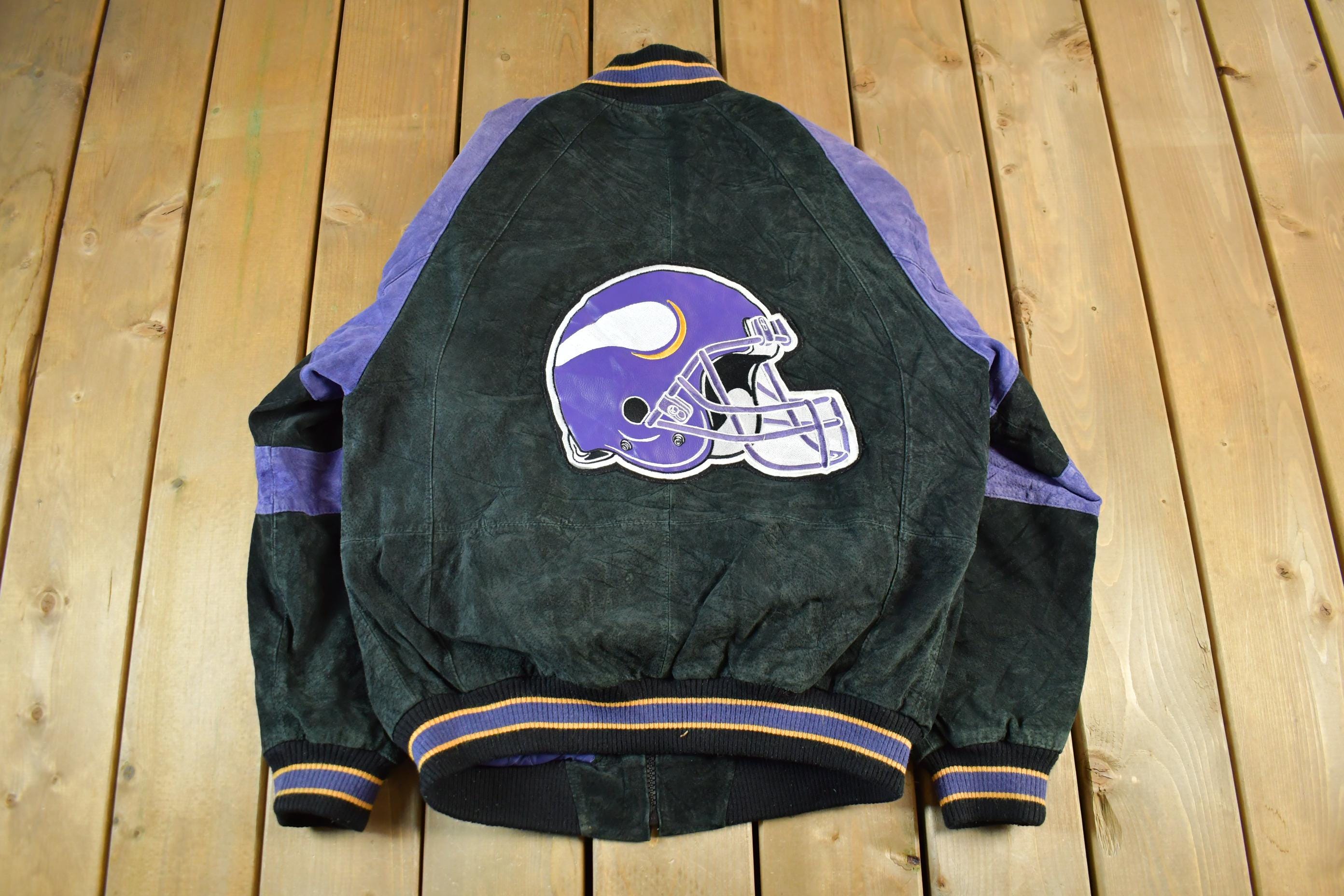 Vintage 2000s Minnesota Vikings Leather Letterman Jacket Mens Medium