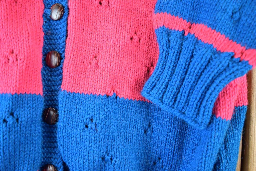 Vintage 1990s Neon Cable Knit Perfect Mild Distress Cardigan Sweater Made In USA