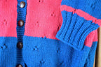 Vintage 1990s Neon Cable Knit Perfect Mild Distress Cardigan Sweater Made In USA