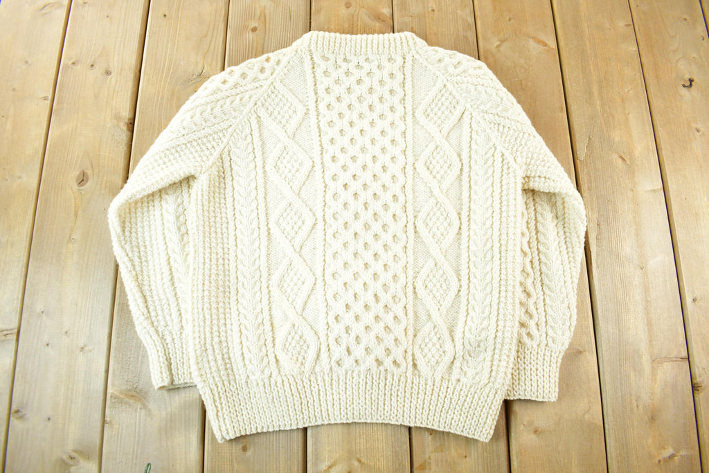 Vintage 1980s John Molloy Irish Fisherman Ribbed Wool Knit Sweater Men's Small
