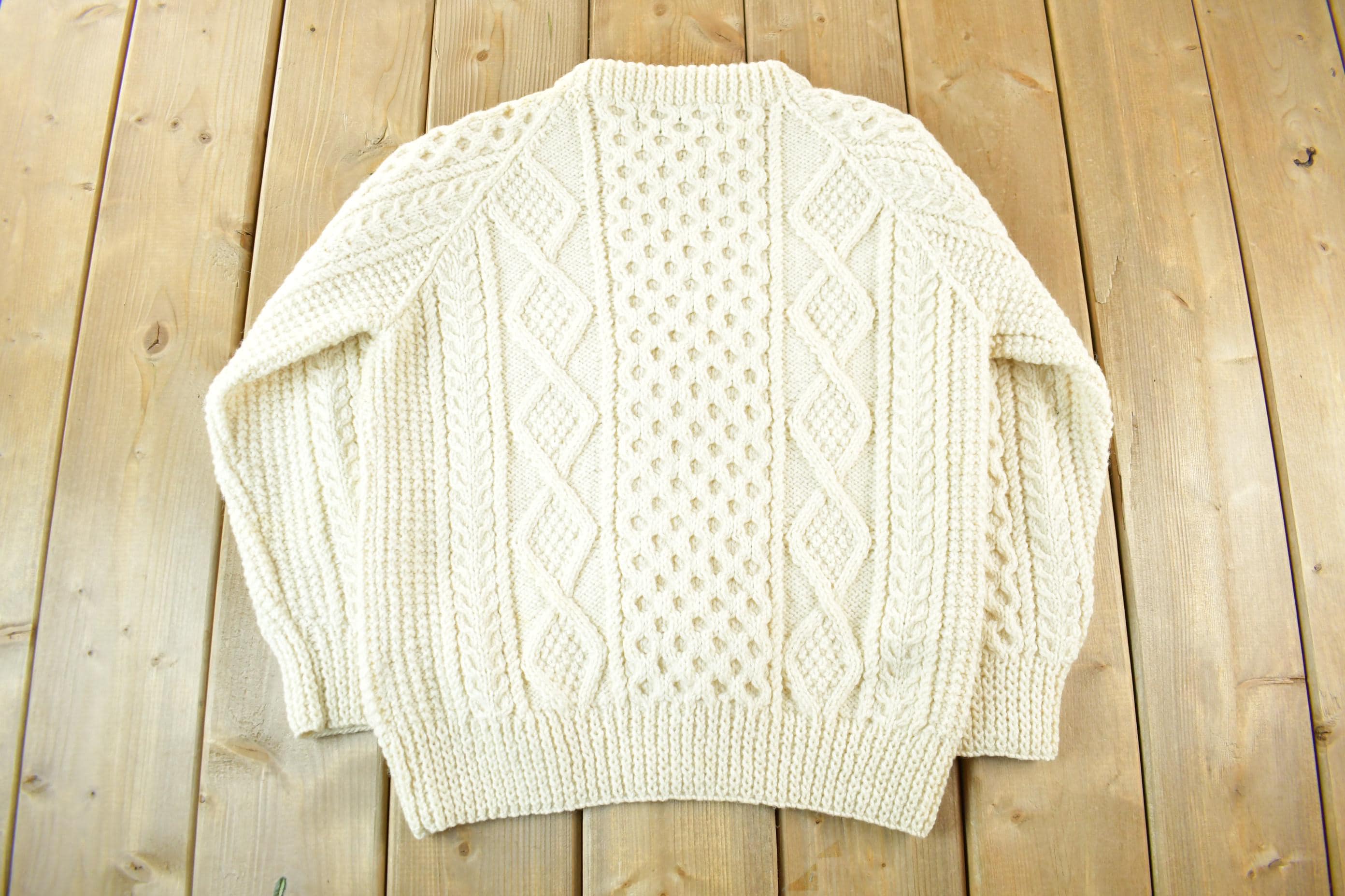 Vintage 1980s John Molloy Irish Fisherman Ribbed Wool Knit Sweater Men's Small