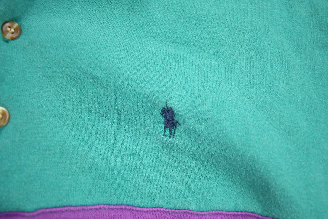 Vintage 1990s Polo Colorful Button Up Collard Sweatshirt