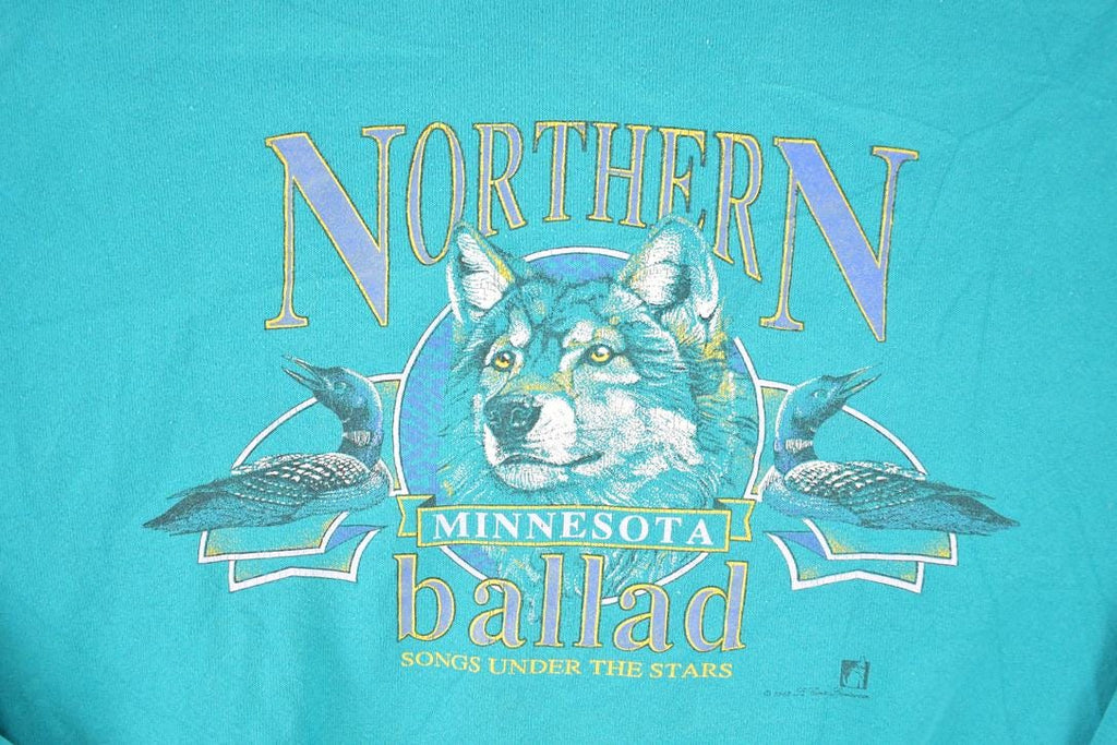 Vintage 1990s Northern Minnesota Big Wolf Ballad Crewneck Sweatshirt Men's M