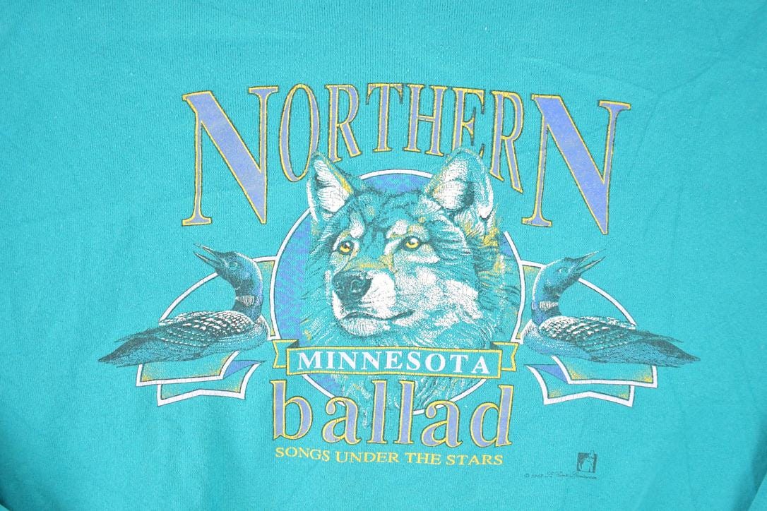 Vintage 1990s Northern Minnesota Big Wolf Ballad Crewneck Sweatshirt Men's M