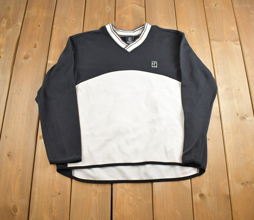 Vintage 1990s Nike Embroidered Mini Swoosh V-Neck Sweatshirt